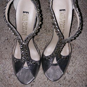 Women's Bazzled Silver Open Toe Pumps